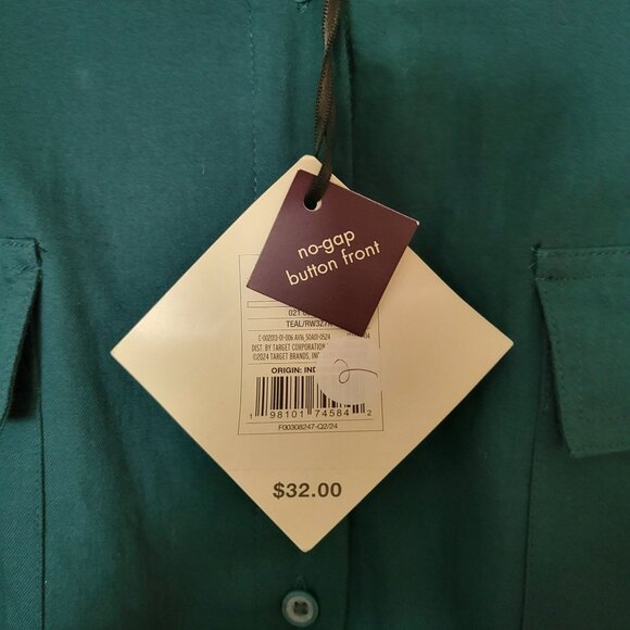 Teal Green Long Sleeve Button Down Shirt Dress With Waist Tie 3X - Picture 7 of 10